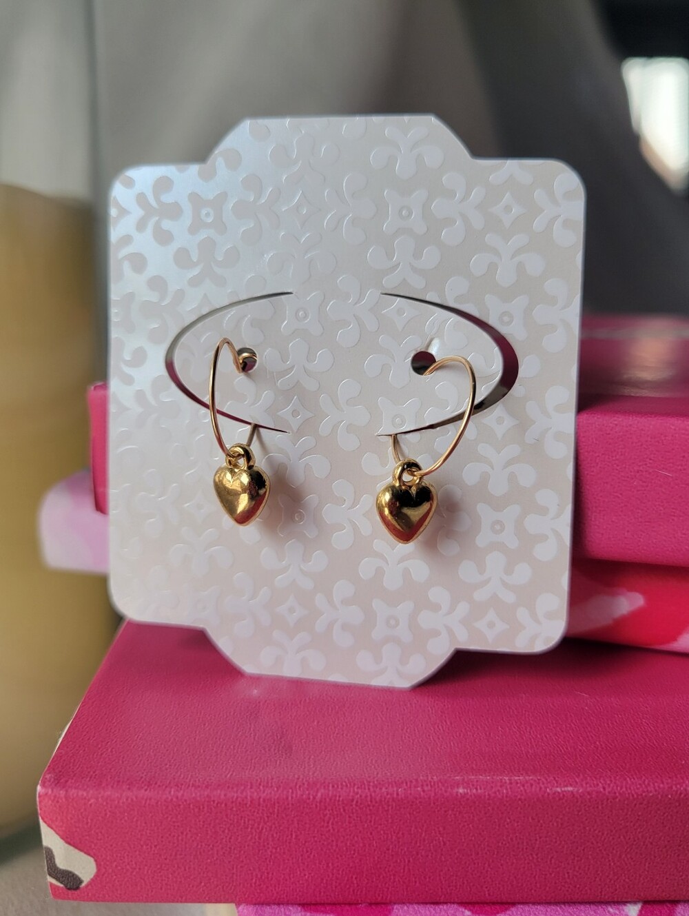 Gold Heart Dangle Earrings